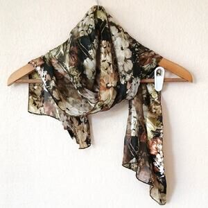 Perry Ellis Floral Satin Scarf Green And Copper